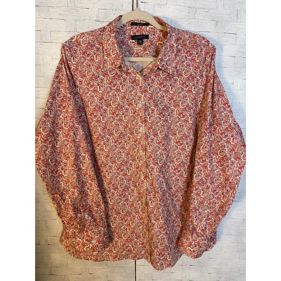 Lands’end womens button up blouse floral wrinkle resistant 3/4 length plus size - Picture 1 of 7
